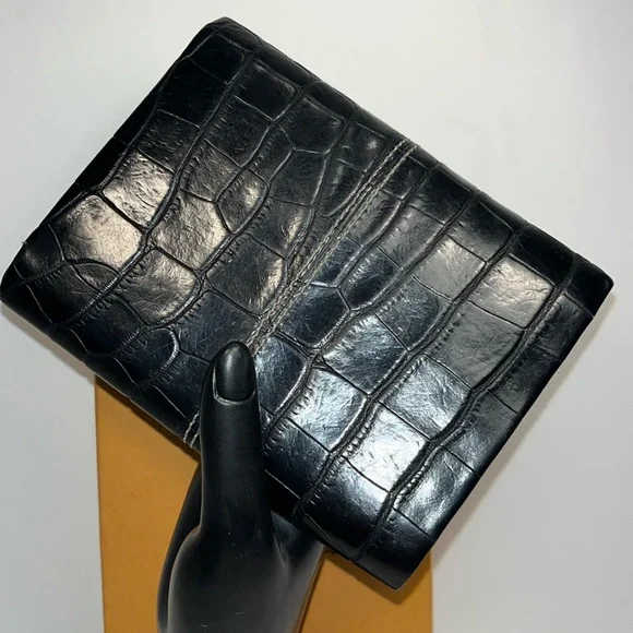 Authentic TOD’S Black Alligator Leather Tri-Fold Wallet